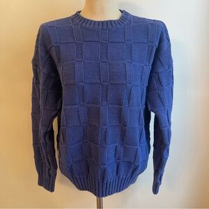 Vintage 1980s Womens GAP Cotton Sweater Blue Basket Weave XL Medium Hong Kong